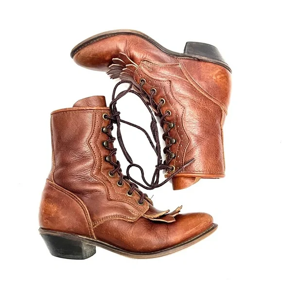 Vintage 1980s brown leather brogue lace up kiltie roper granny boots - Picture 9 of 9